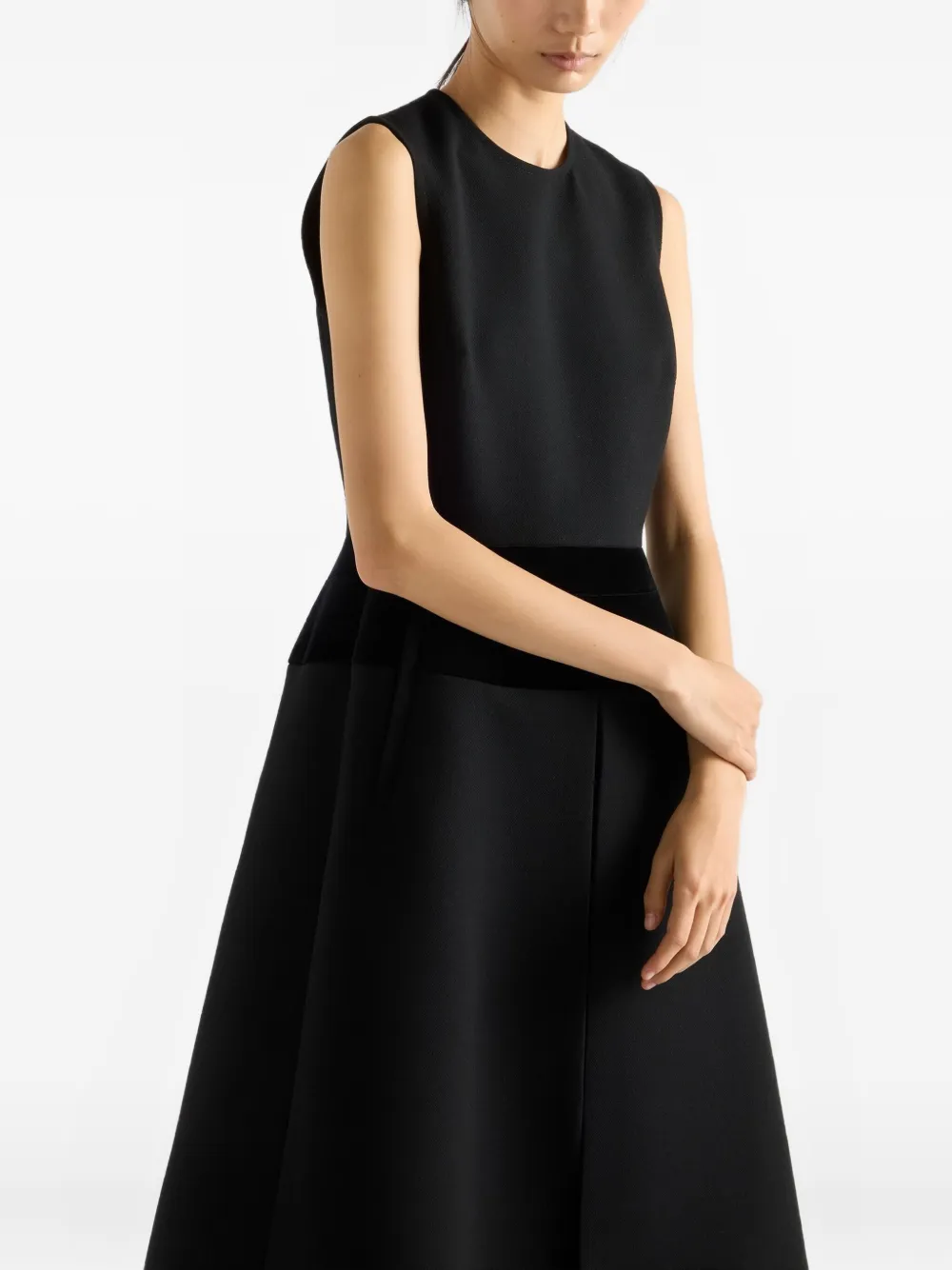 Prada Flared Welt-pocket Midi Dress In Black