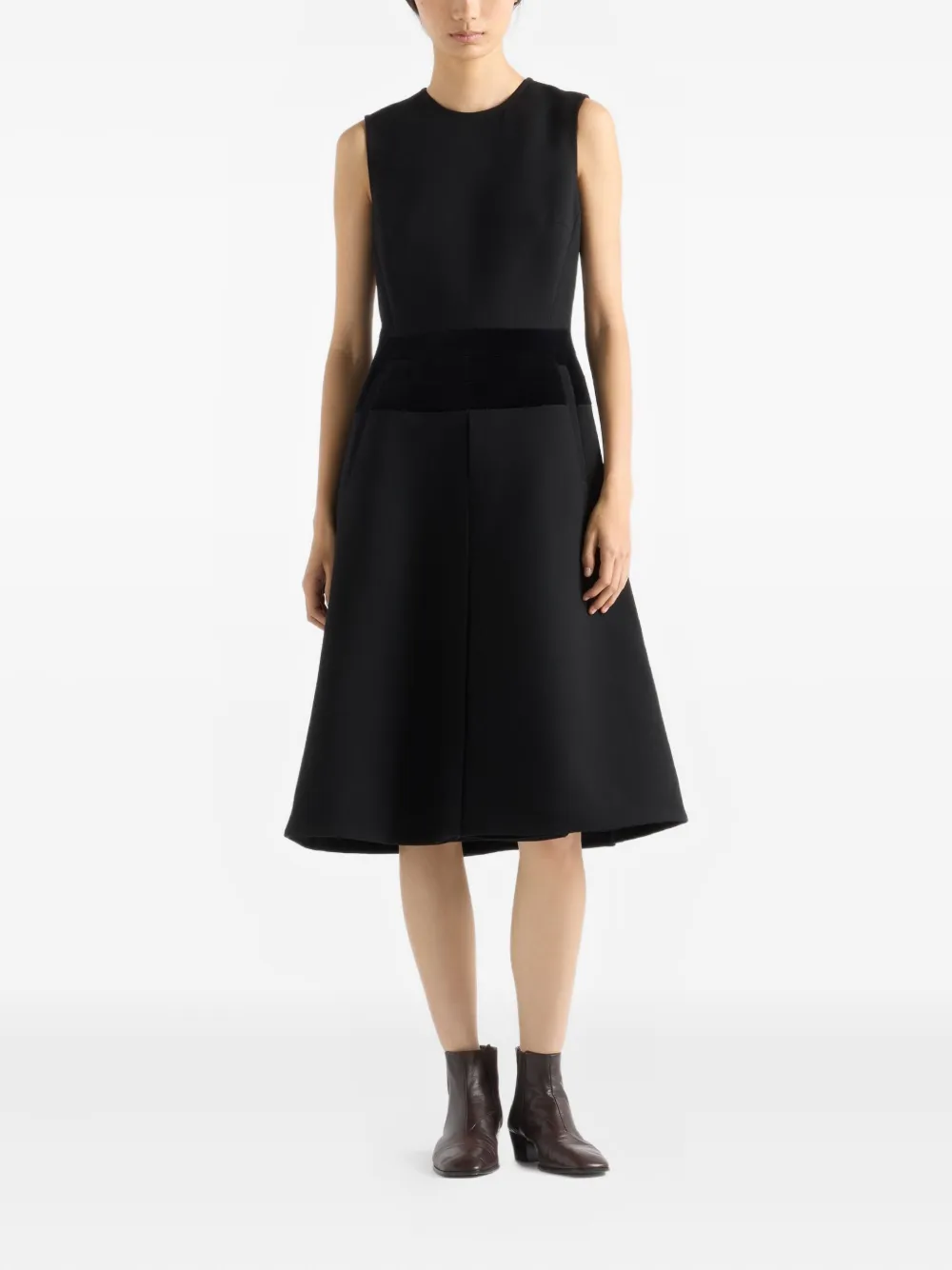 Prada Flared Welt-pocket Midi Dress In Black