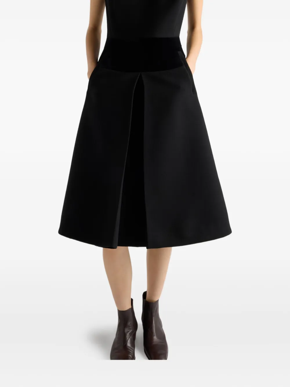 Prada Flared Welt-pocket Midi Dress In Black