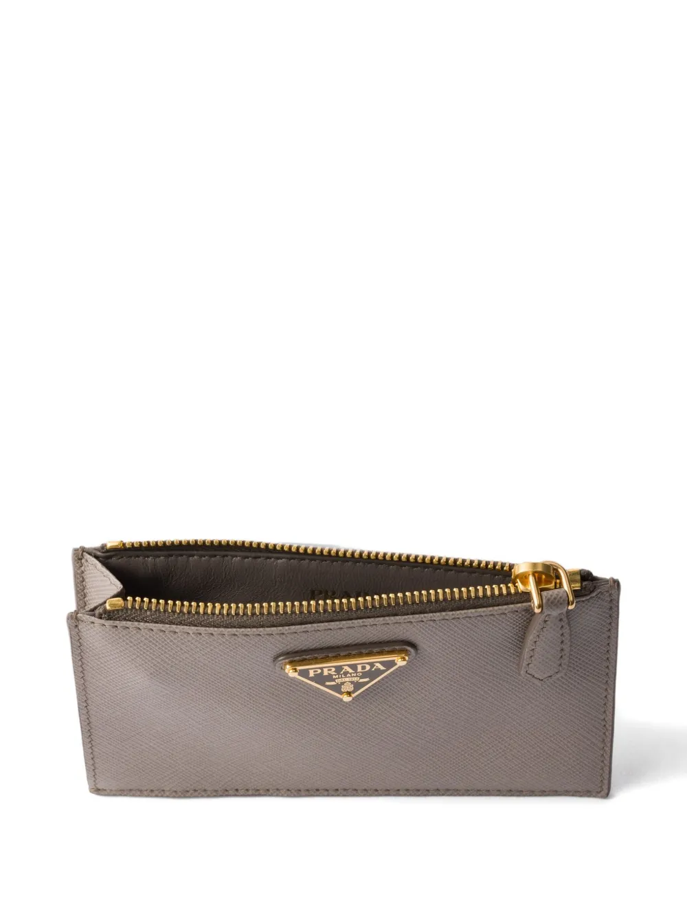 Prada Triangle-logo Zip Card Holder In Brown