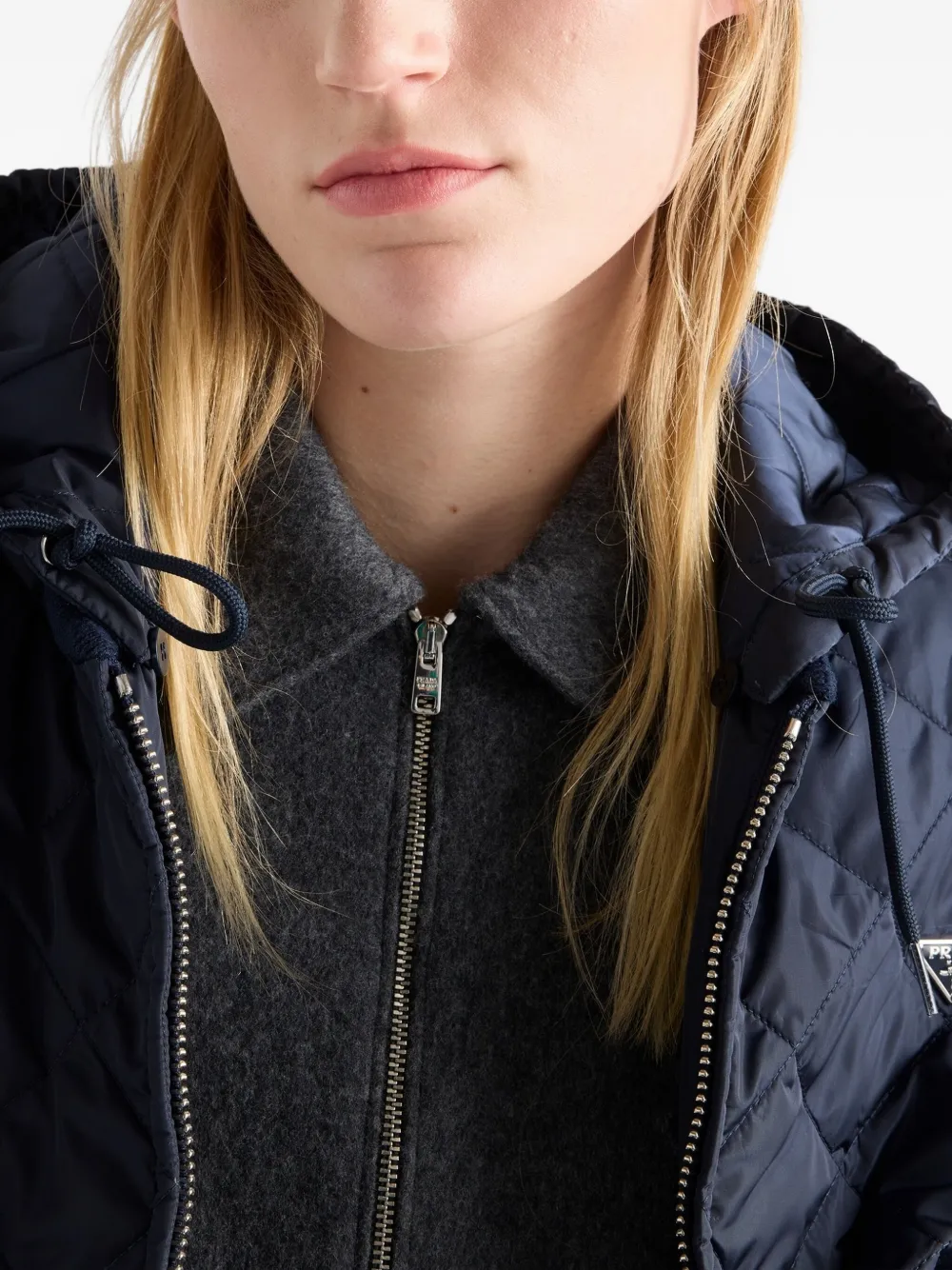 Prada Hooded Quilted Jacket In Blue