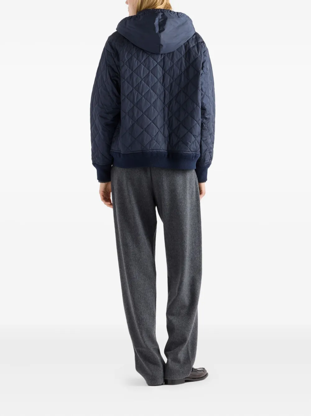 Prada Hooded Quilted Jacket In Blue