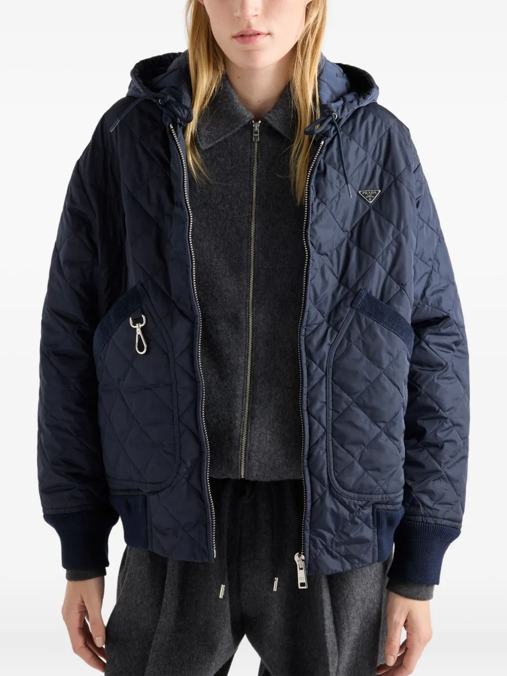 Prada Hooded Quilted Jacket In Blue