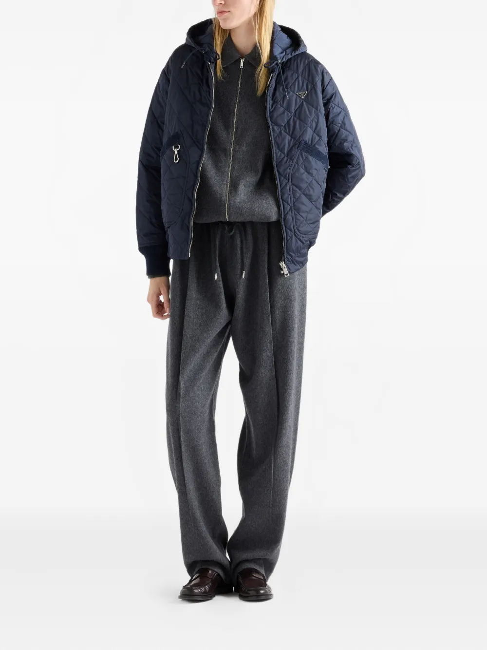 Prada Hooded Quilted Jacket In Blue