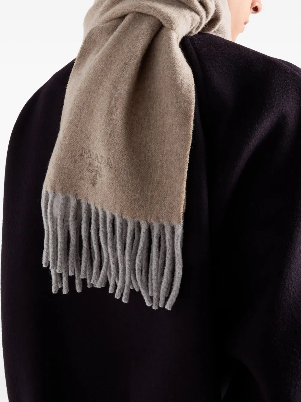 Prada Embroidered Logo Fringe Scarf In Multi