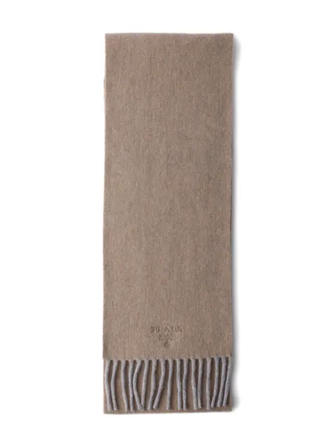 Prada Embroidered Logo Fringe Scarf