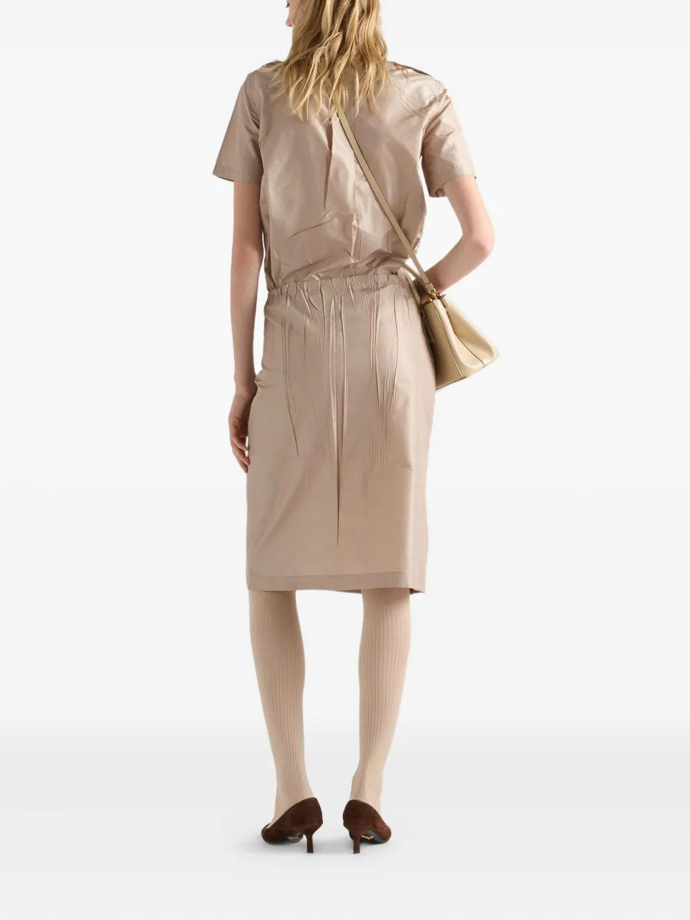 Prada Drawstring Midi Pencil Skirt In Neutral