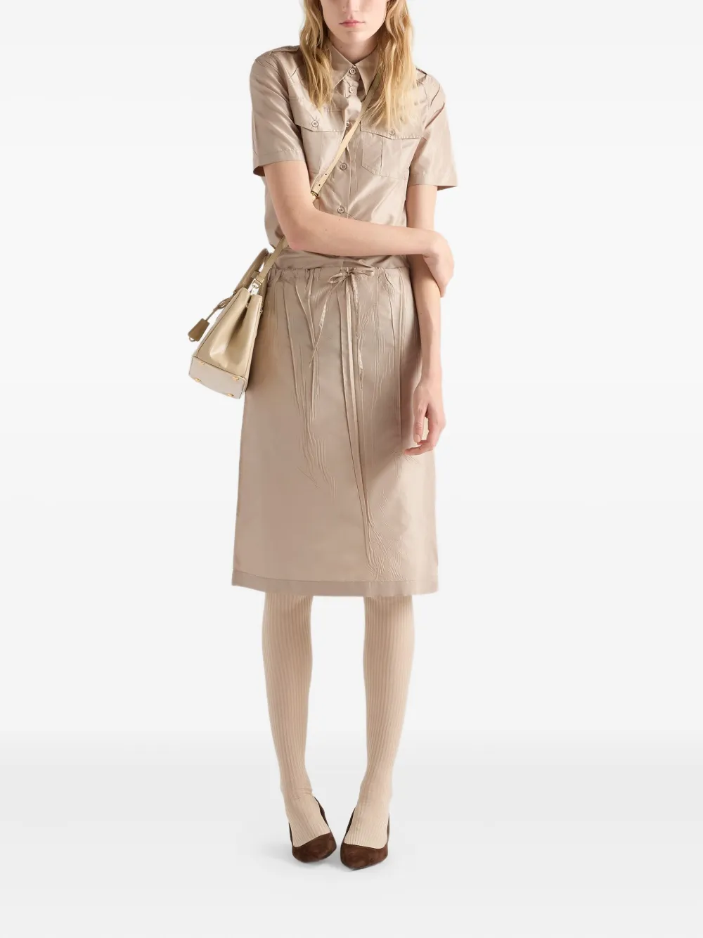 Prada Drawstring Midi Pencil Skirt In Neutral