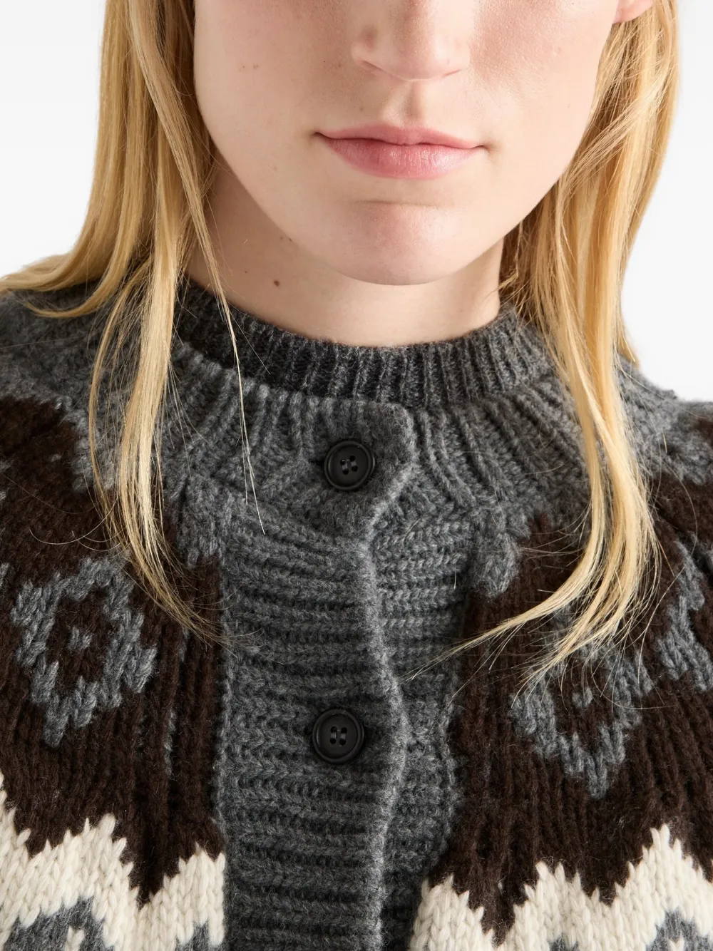 Prada Intarsia Button-up Cardigan In Black