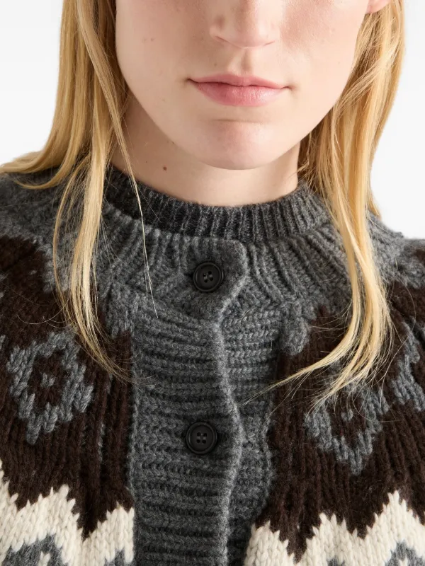 Prada Intarsia button-up Cardigan | Grey | FARFETCH