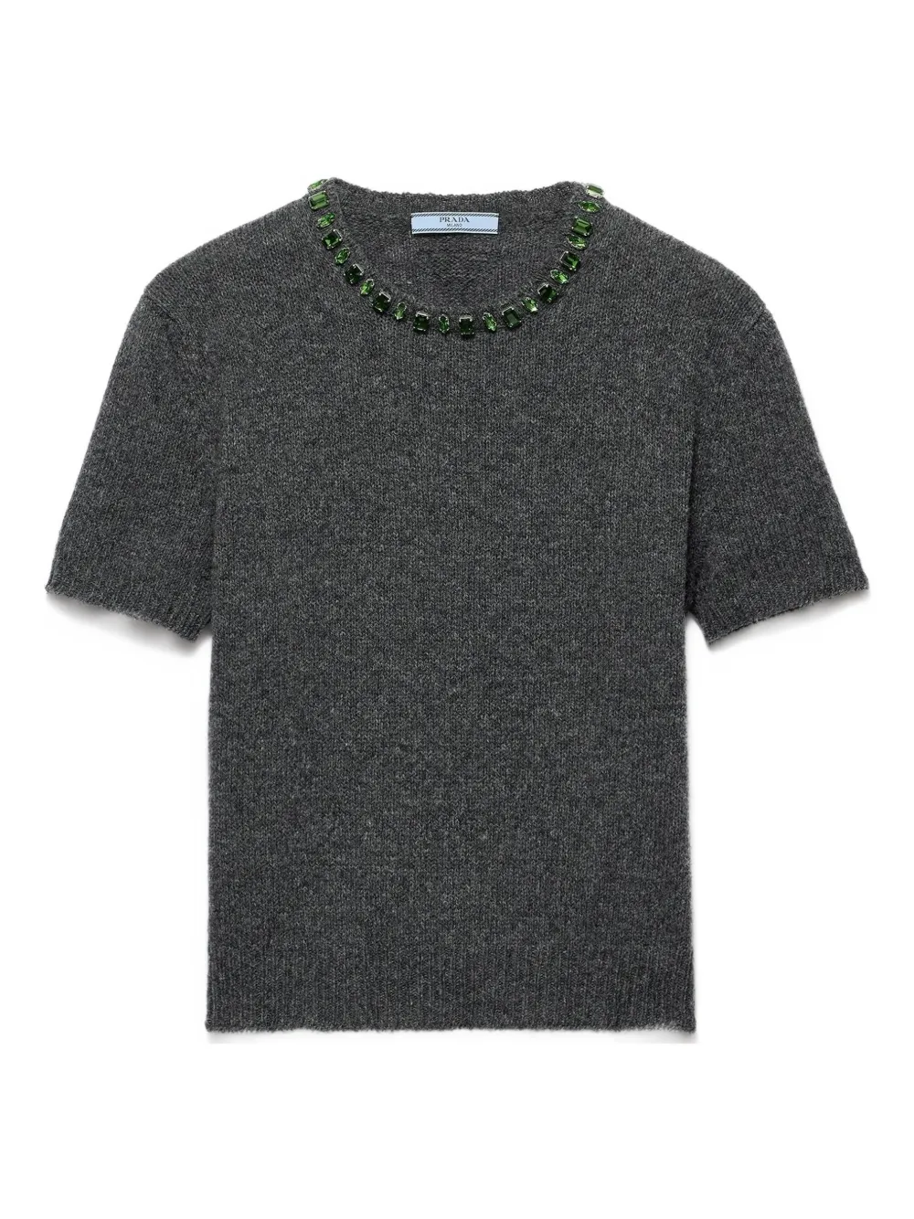 Prada Crystal-embellished Knitted T-shirt In Gray