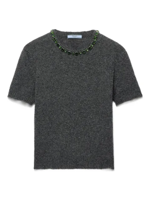 Prada crystal-embellished knitted T-shirt