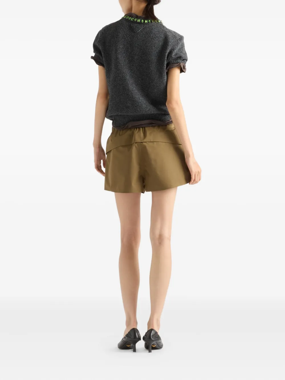 Prada Crystal-embellished Knitted T-shirt In Gray