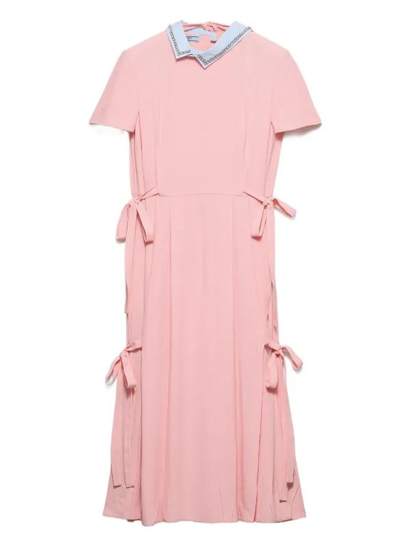 prada pink bow dress Prada Wool Knit Dress With Bow, Woman, Pink, Size 44