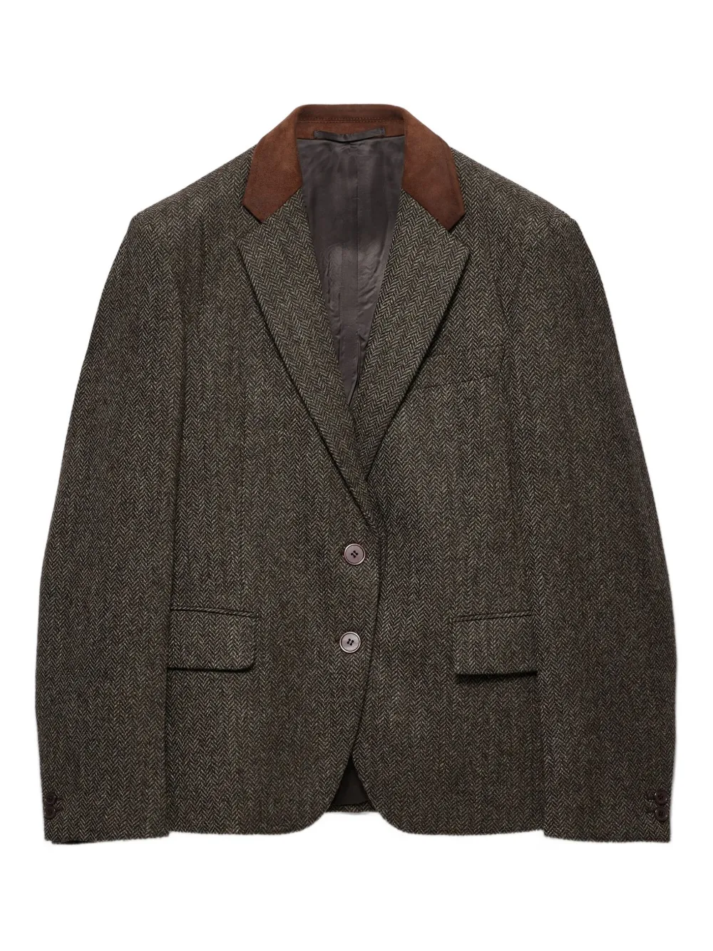 Prada Suede-panel Chevron Wool Jacket In Brown