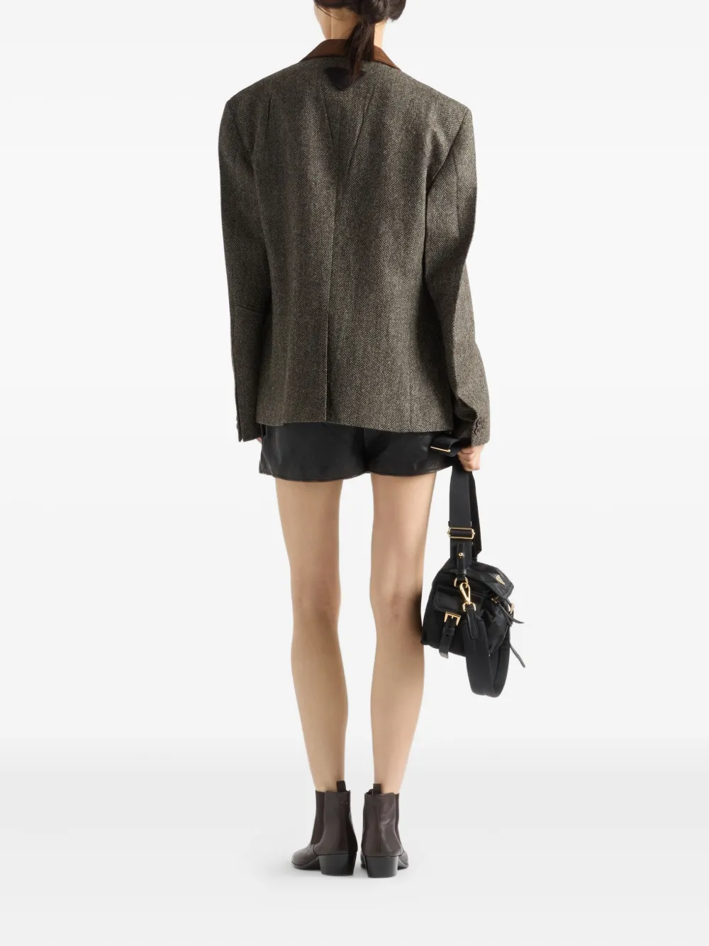 Prada Suede-panel Chevron Wool Jacket In Brown