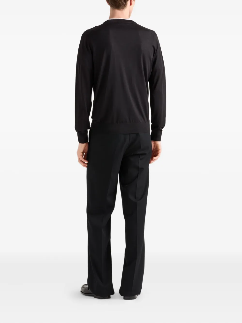 Prada Black Wool Sweater With Logo In Black