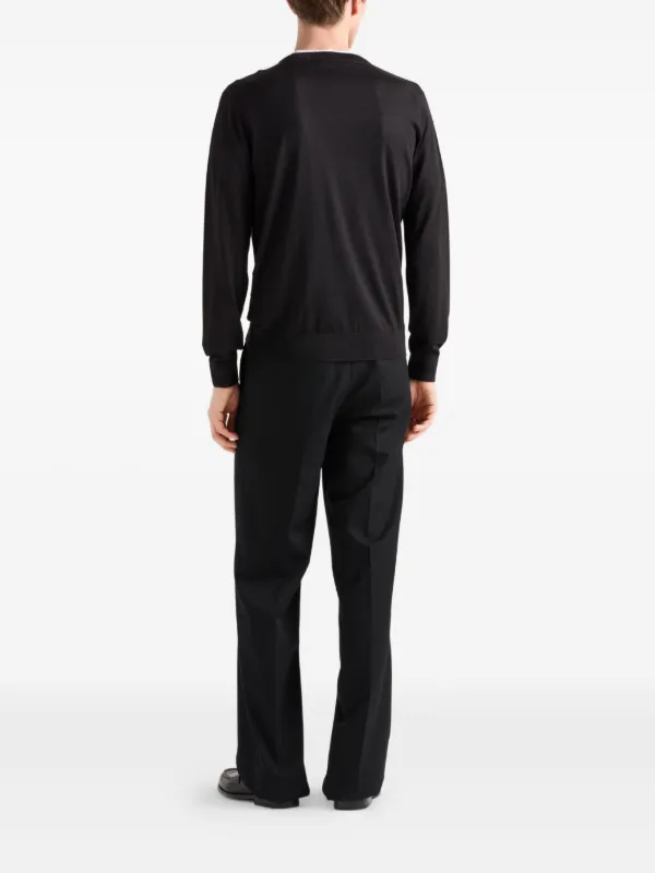 Prada logo-embroidered crew-neck Sweater | Black | FARFETCH