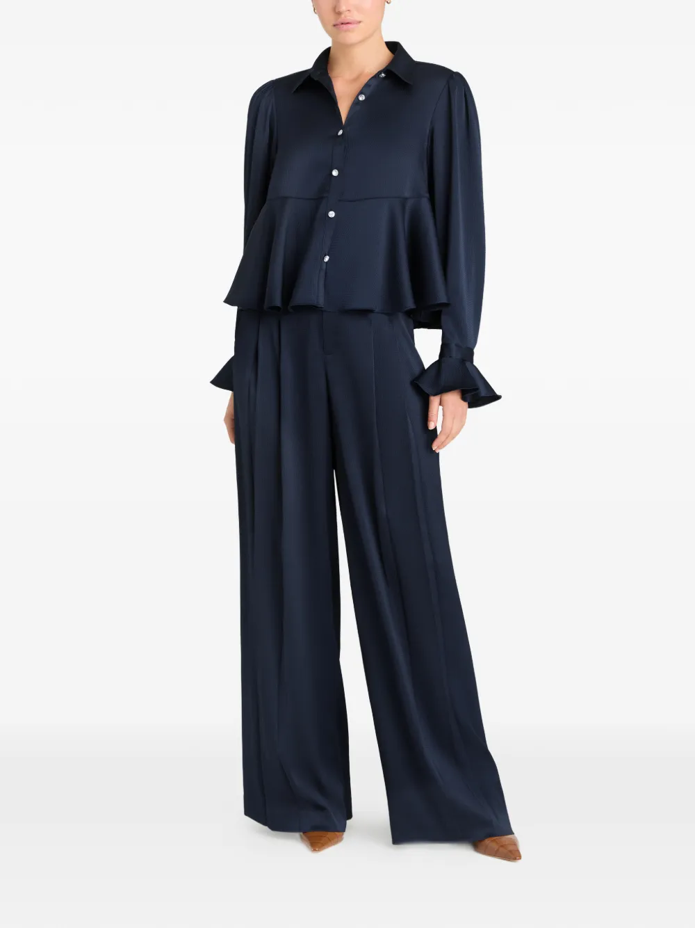  Cinq A Sept Isaure Peplum Satin Shirt - Blue 