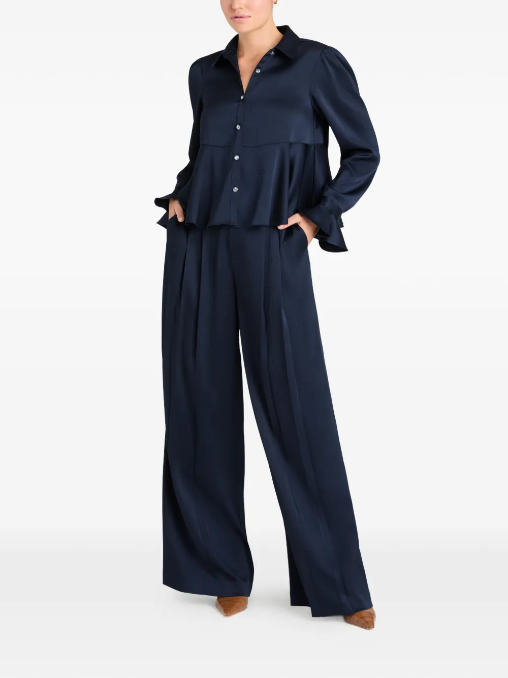 Cinq A Sept Isaure satijnen blouse met peplum-design - Blauw