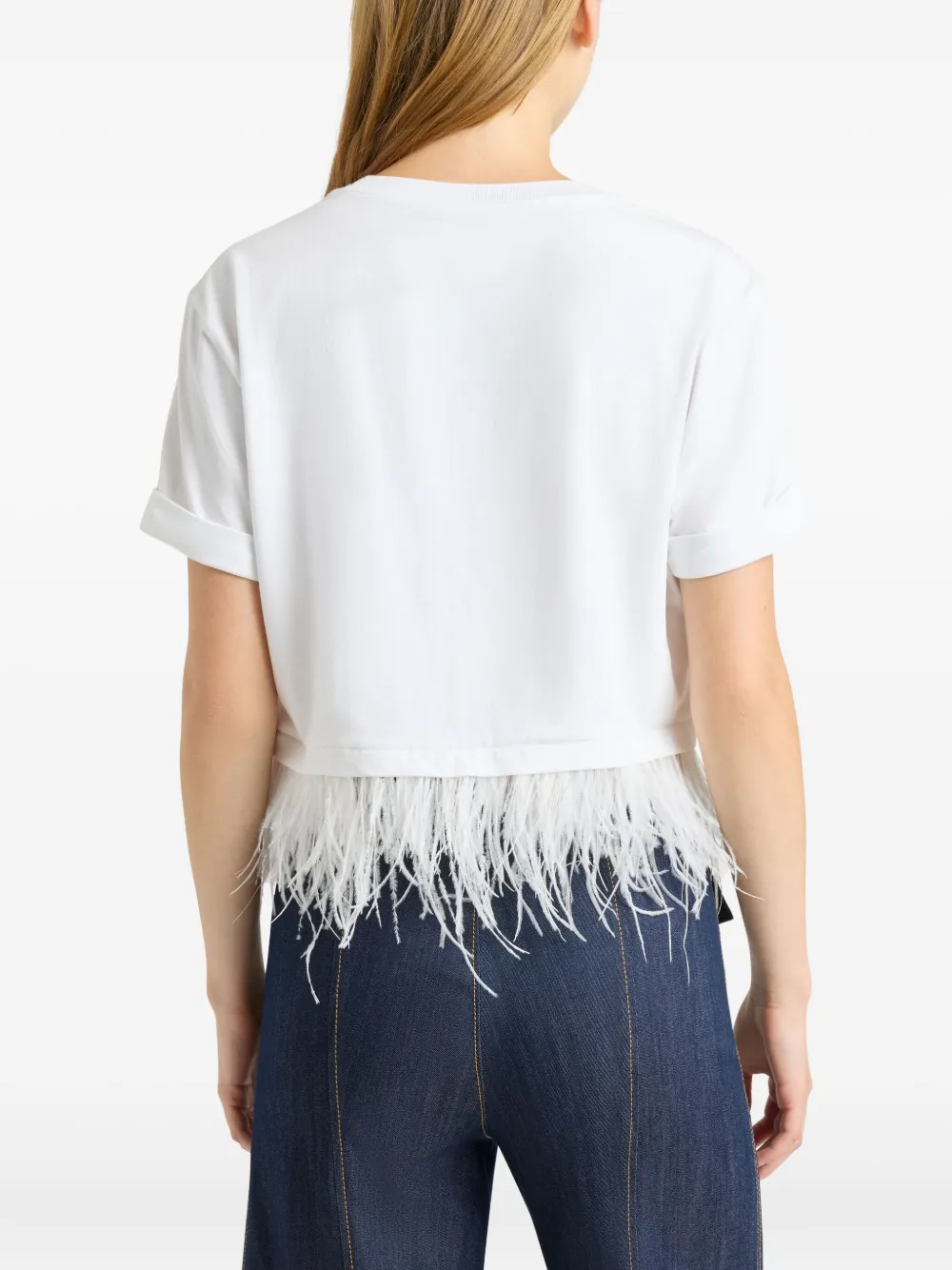Cinq A Sept T-shirt met veren en korte mouwen Wit