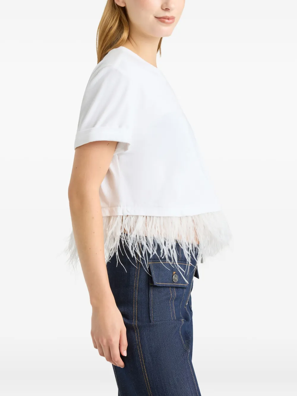 Cinq A Sept T-shirt met veren en korte mouwen Wit