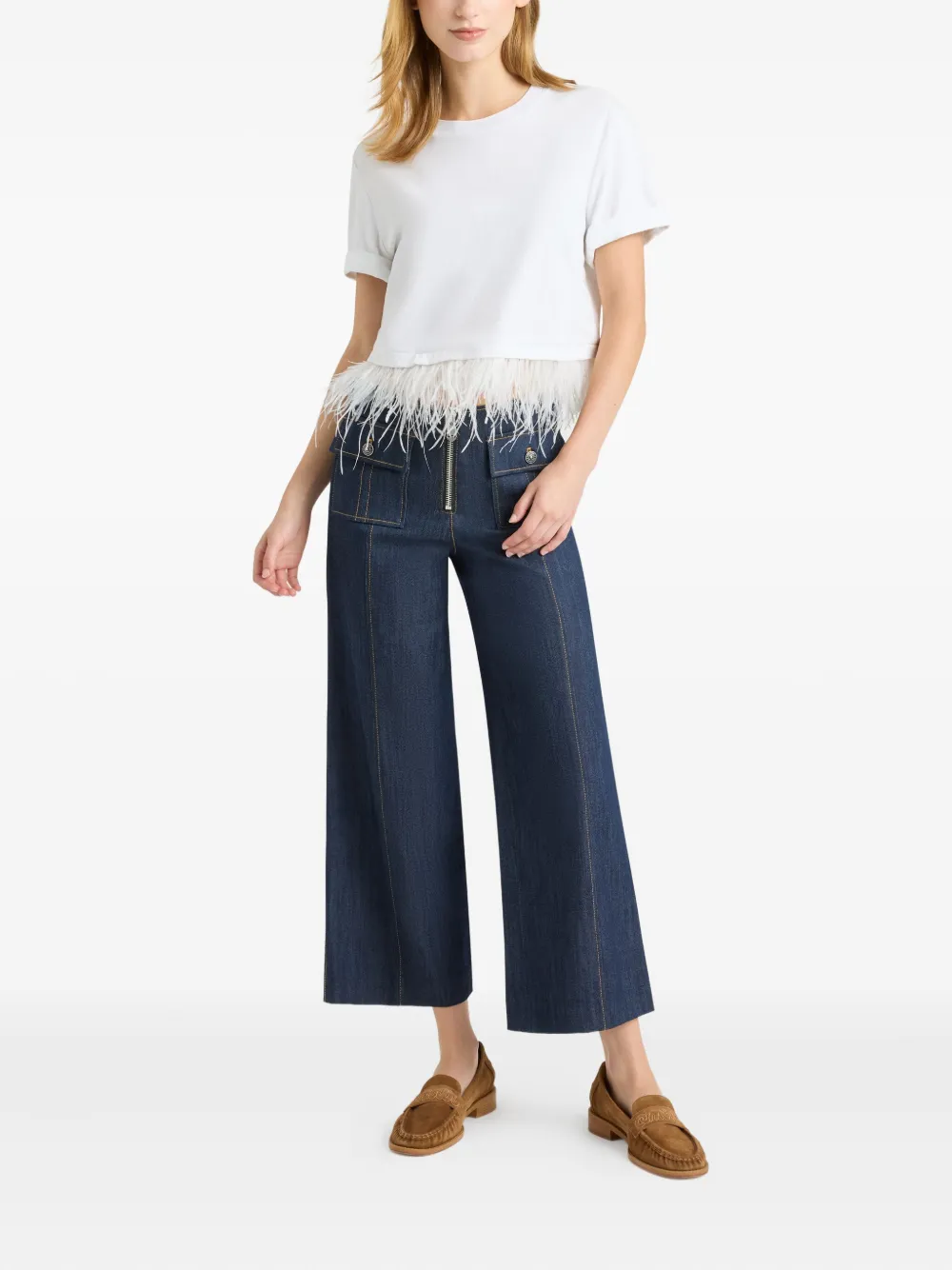Cinq A Sept T-shirt met veren en korte mouwen Wit