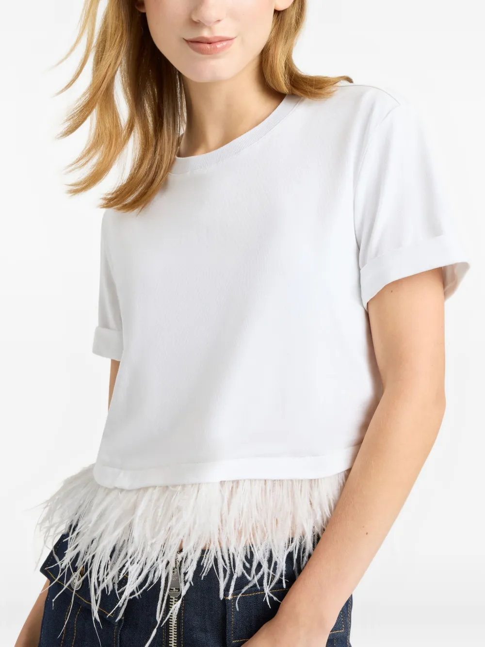 Cinq A Sept T-shirt met veren en korte mouwen Wit