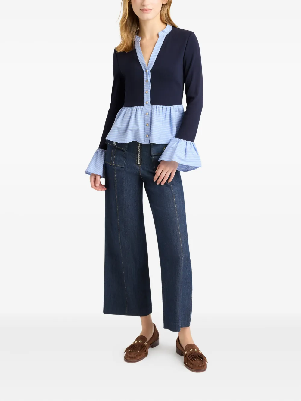 Cinq A Sept Skai top met ruches - Blauw