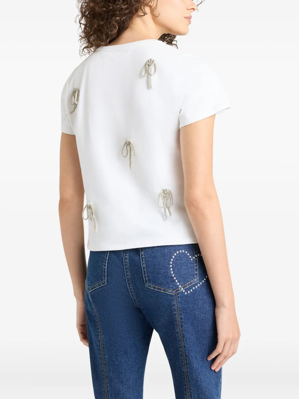 Cinq A Sept Corded T-shirt met strik en stras Wit