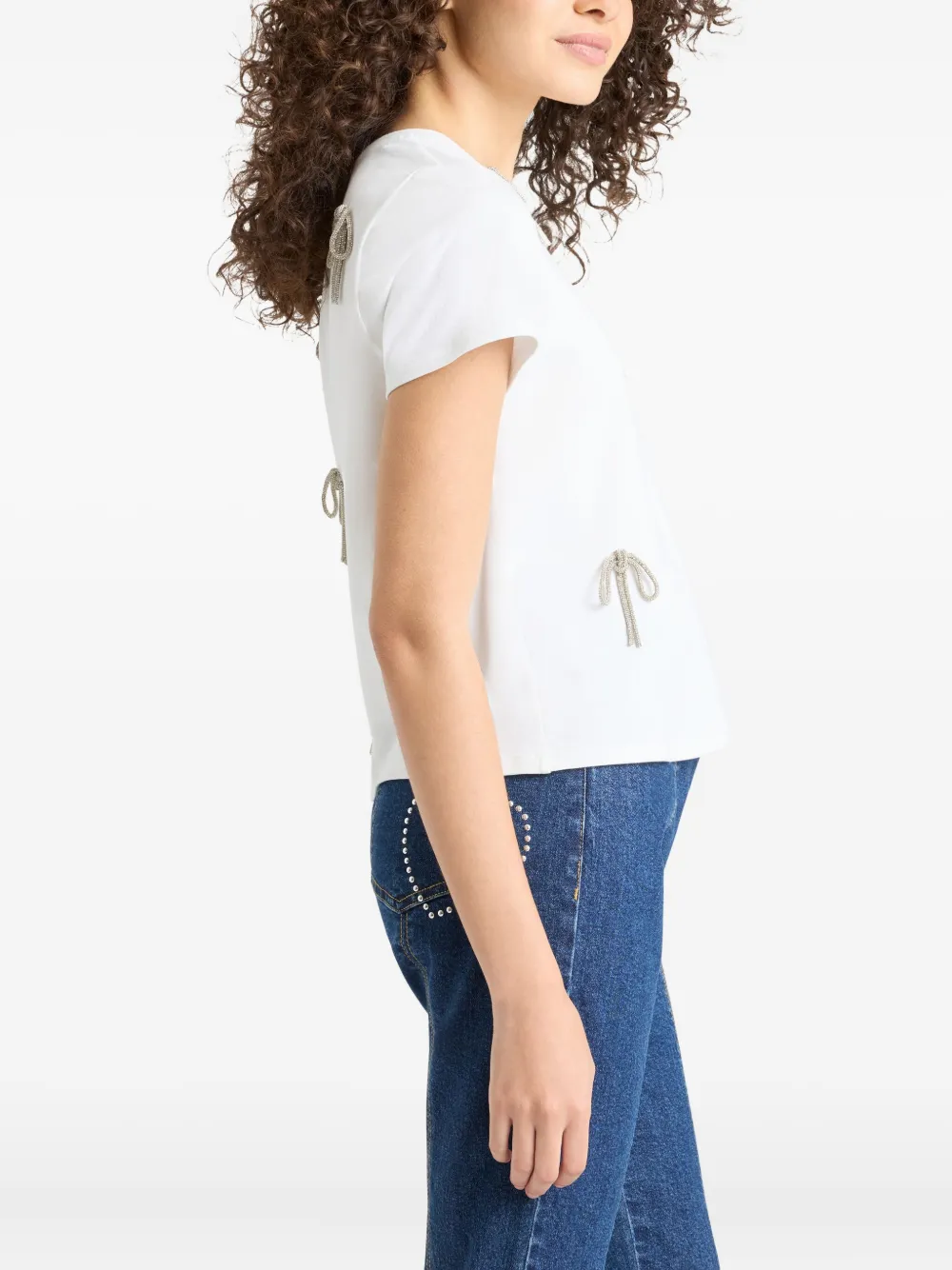 Cinq A Sept Corded T-shirt met strik en stras Wit