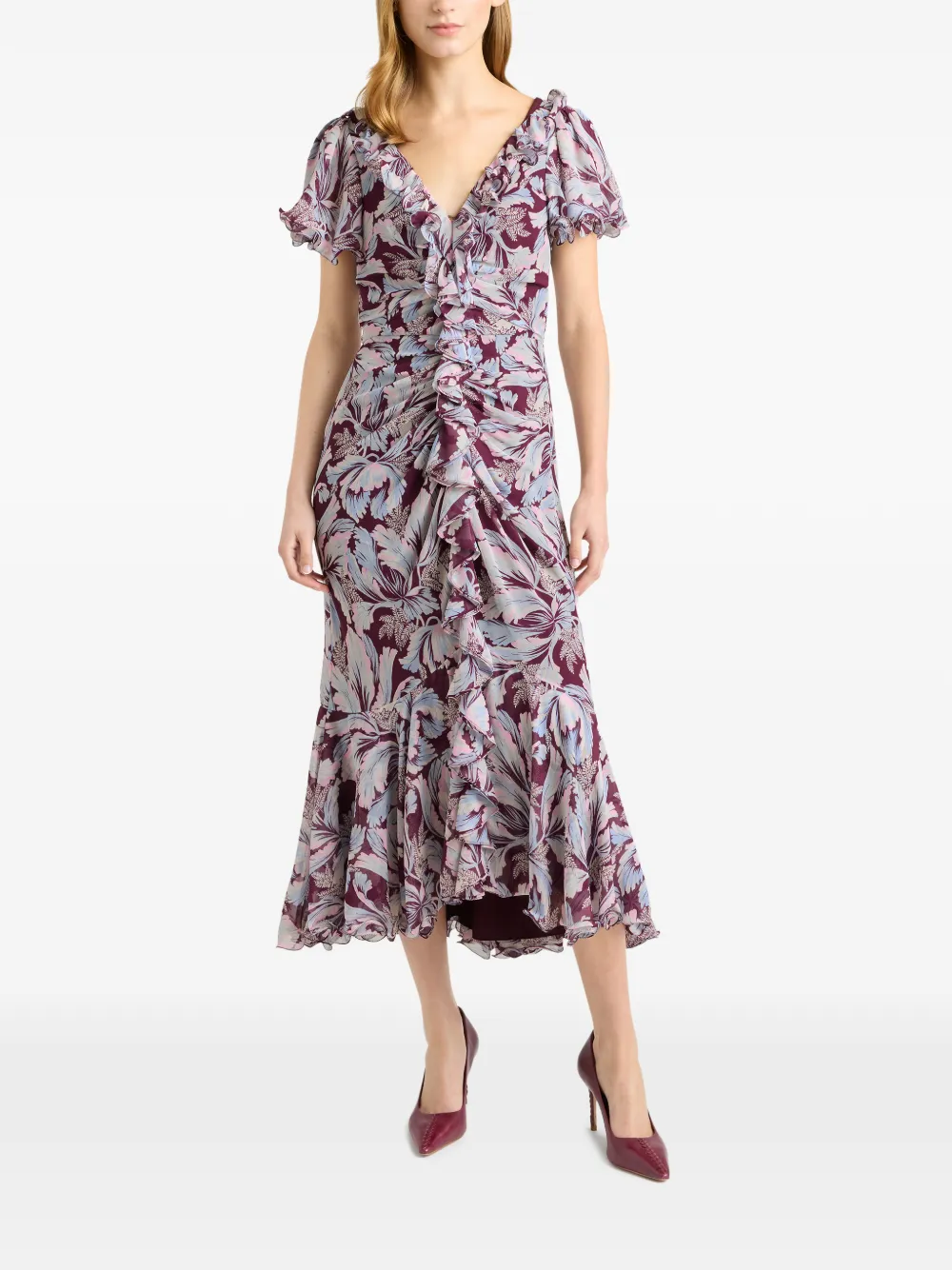 Cinq A Sept ruffled tulip midi dress - Paars