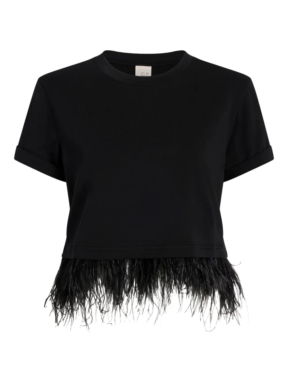 Cinq A Sept Cropped T-shirt met veren afwerking Blauw