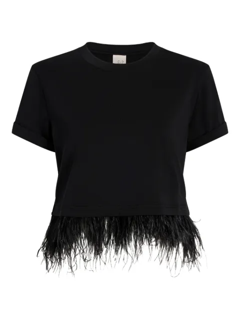 Cinq A Sept Cropped-T-Shirt mit Federbesatz