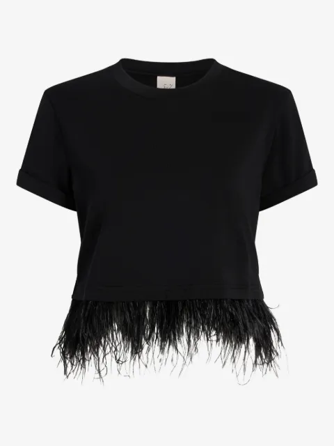 Cinq A Sept short-sleeve feather-trimmed cropped T-shirt