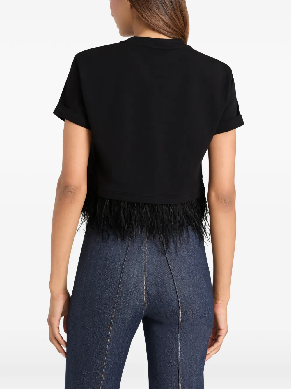 Cinq A Sept Cropped T-shirt met veren afwerking Blauw