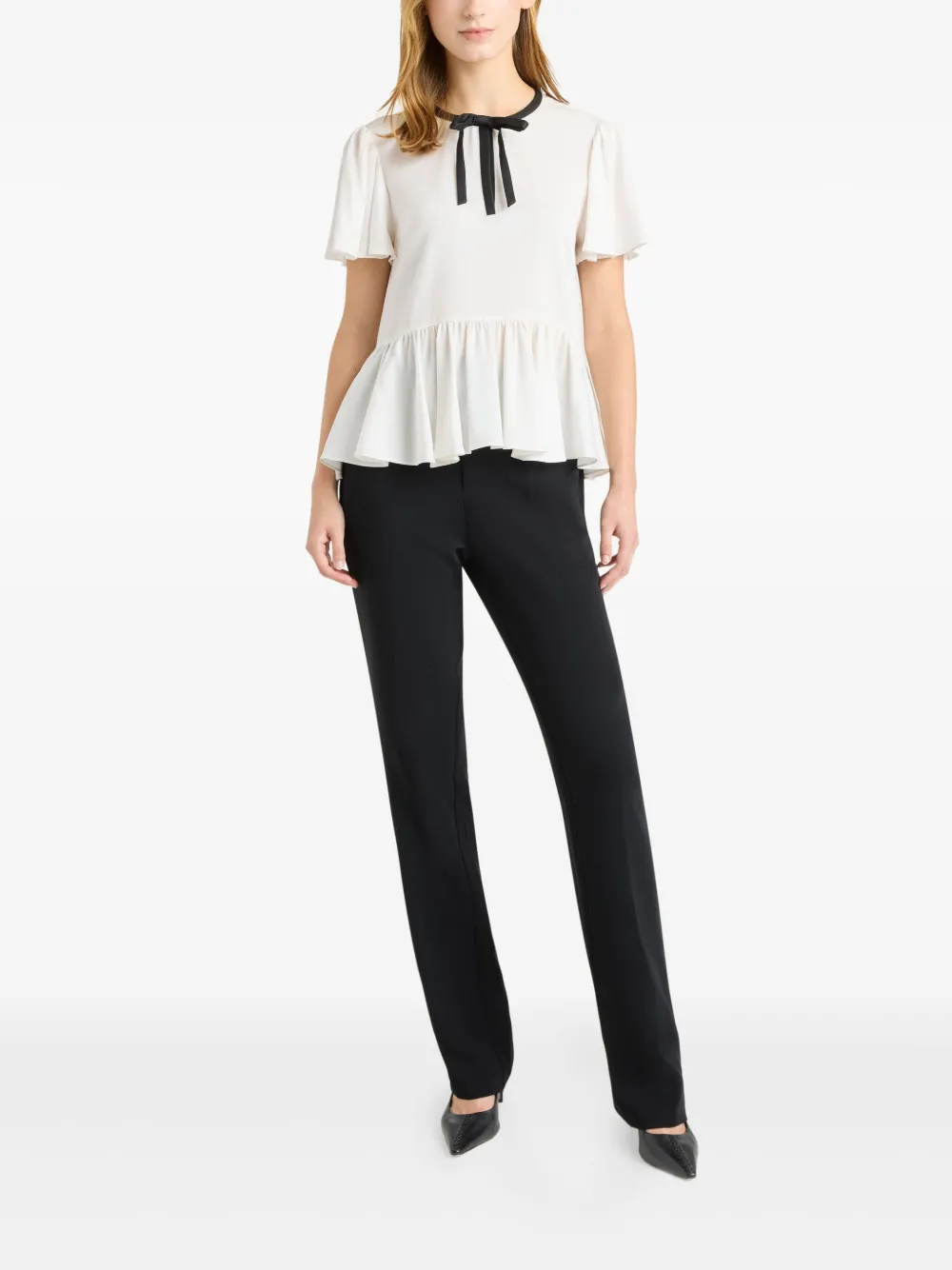 Cinq A Sept Heloise gestrikte top met ruches - Wit