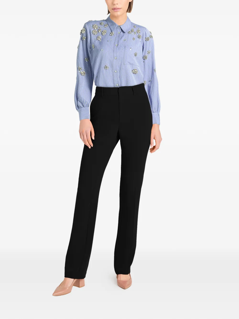 Cinq A Sept Lola gestreepte blouse verfraaid met bloemen - Blauw