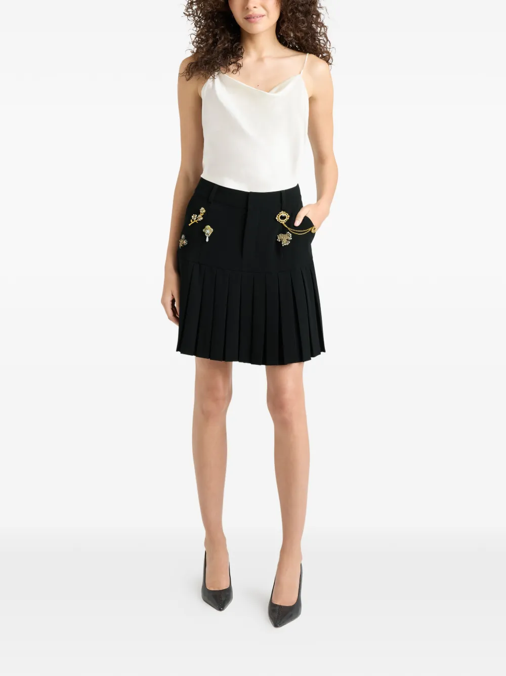 Cinq A Sept Mini-plooirok met broches - Zwart