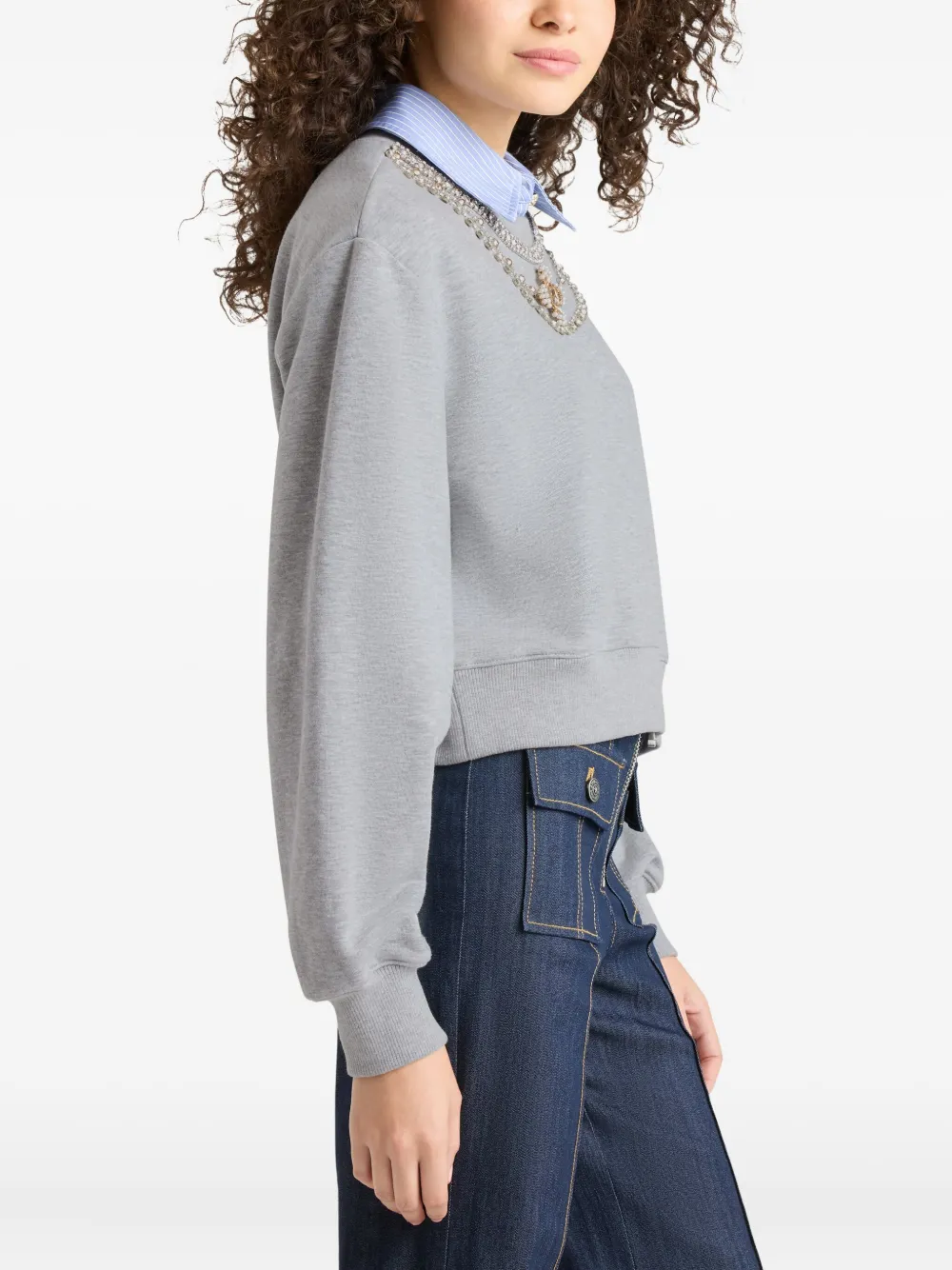 Cinq À Sept Lavina Jewel Embellished Sweatshirt In Gray