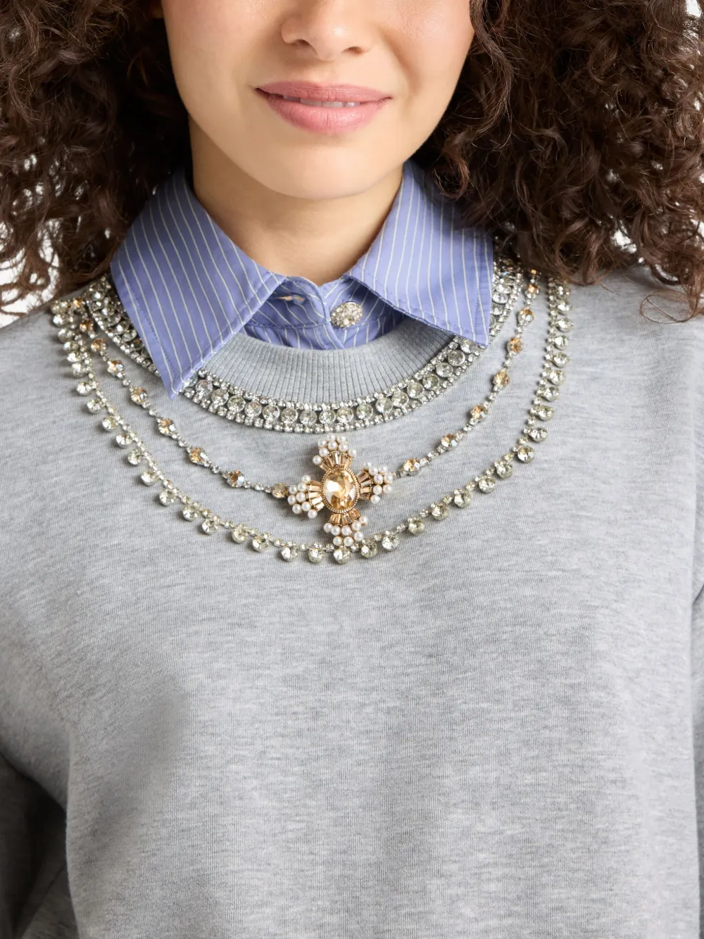 Cinq À Sept Lavina Jewel Embellished Sweatshirt In Gray