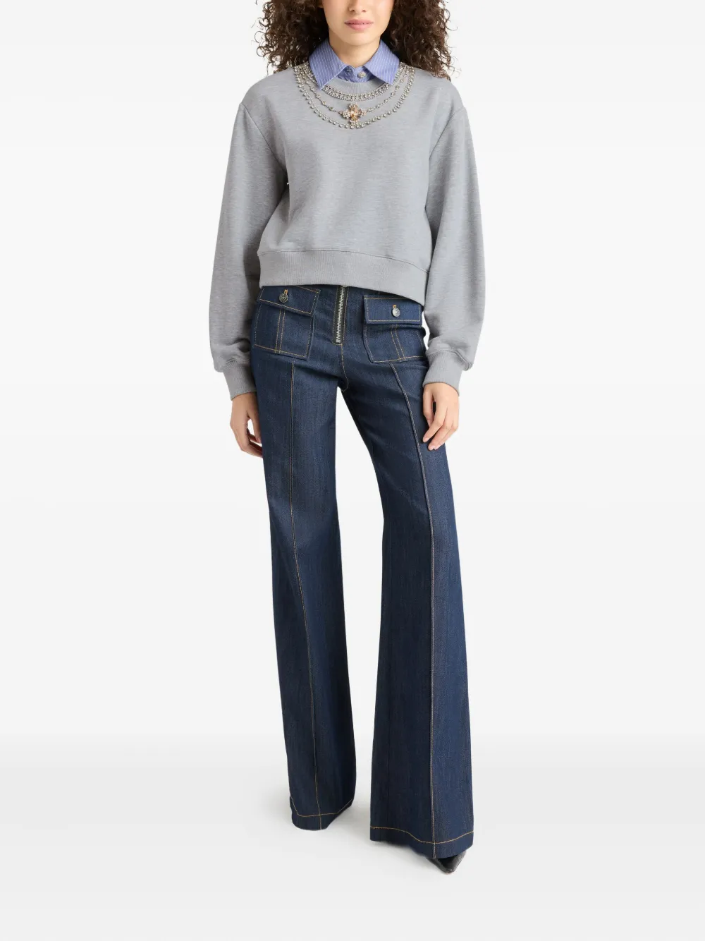 Cinq À Sept Lavina Jewel Embellished Sweatshirt In Gray