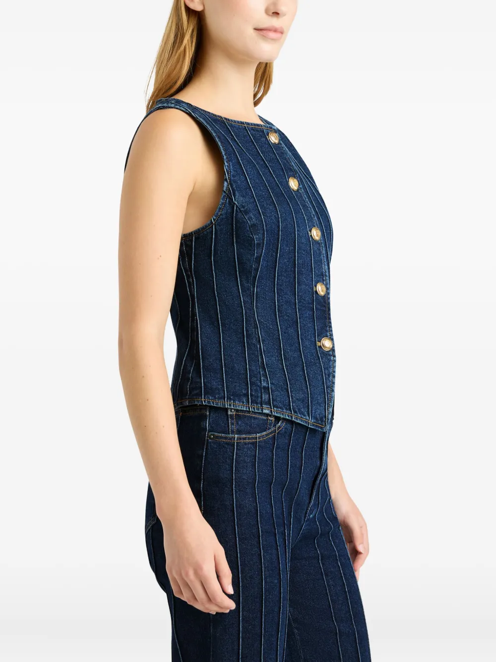  Cinq A Sept Denim Pintuck Button Vest - Blue 