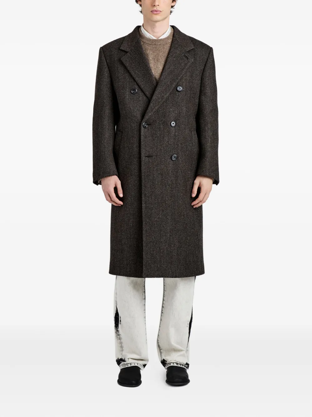 Proenza Schouler Orlando jas met dubbele rij knopen en visgraatpatroon Grijs