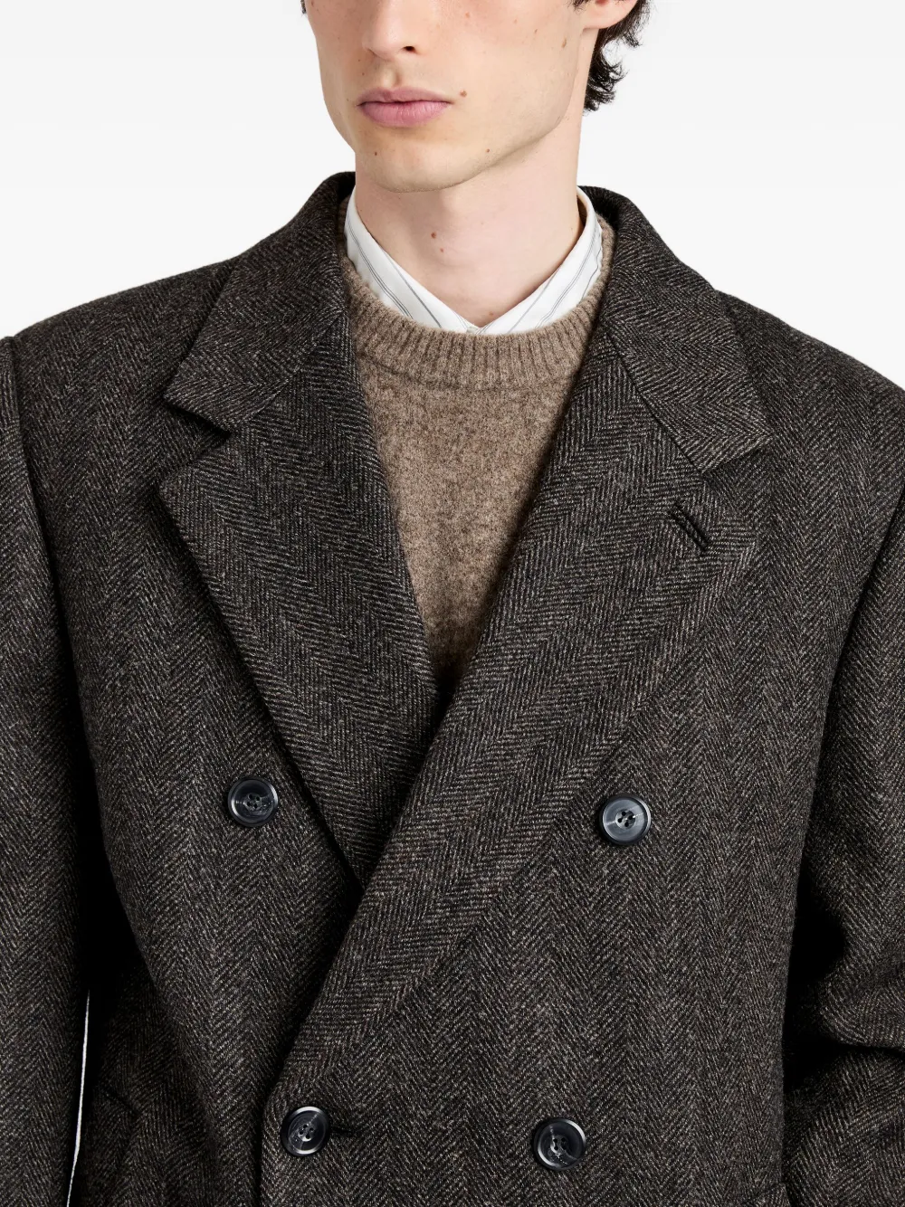 Proenza Schouler Orlando jas met dubbele rij knopen en visgraatpatroon Grijs