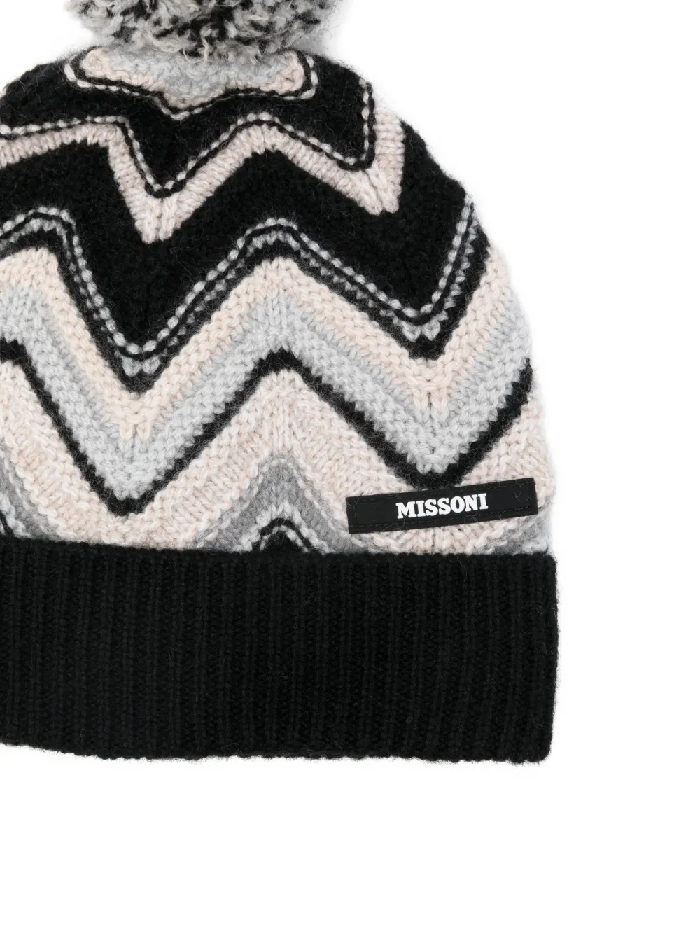Missoni Pompom-chevron Beanie Hat In Black