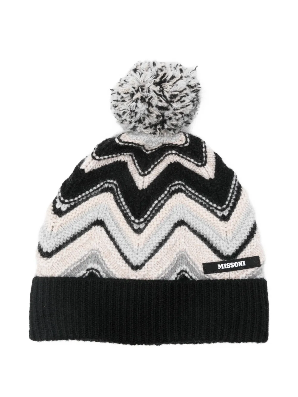 Missoni Kids pompom-chevron beanie hat - Nero