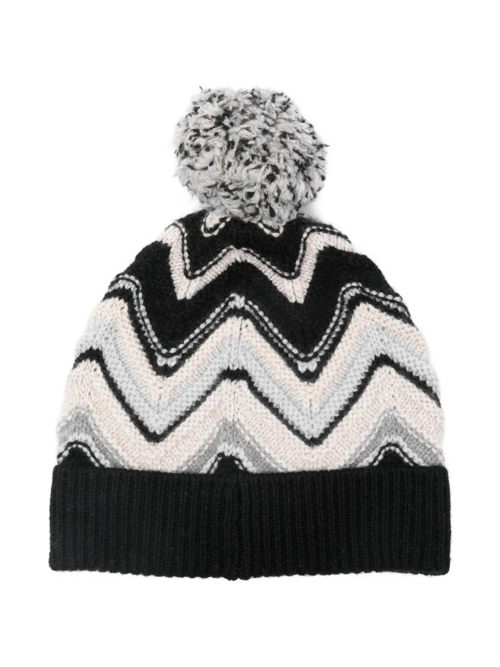 Missoni Kids pompom-chevron beanie hat - Zwart