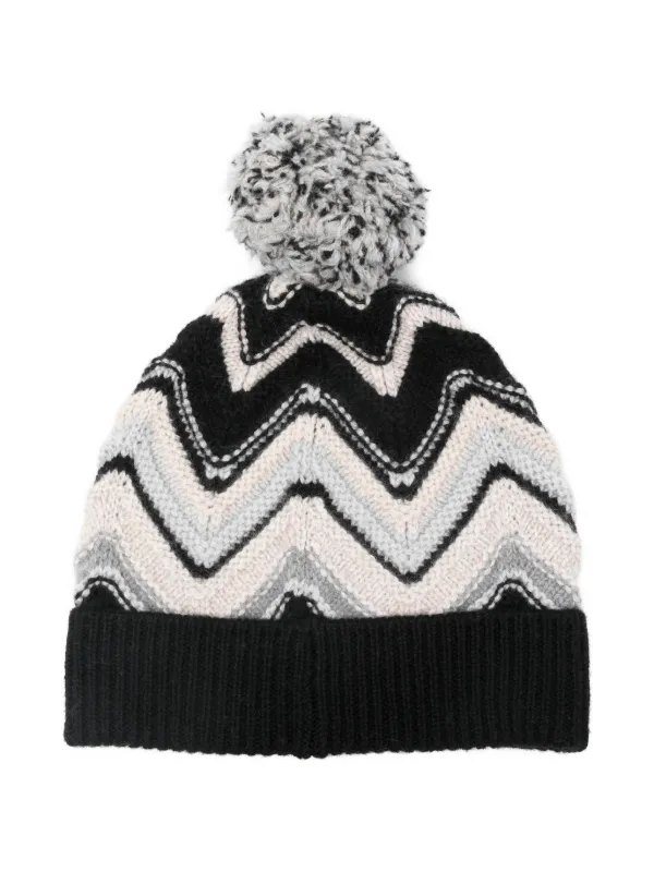 Missoni Kids pompom-chevron Beanie Hat | Black | FARFETCH IL display picture 3