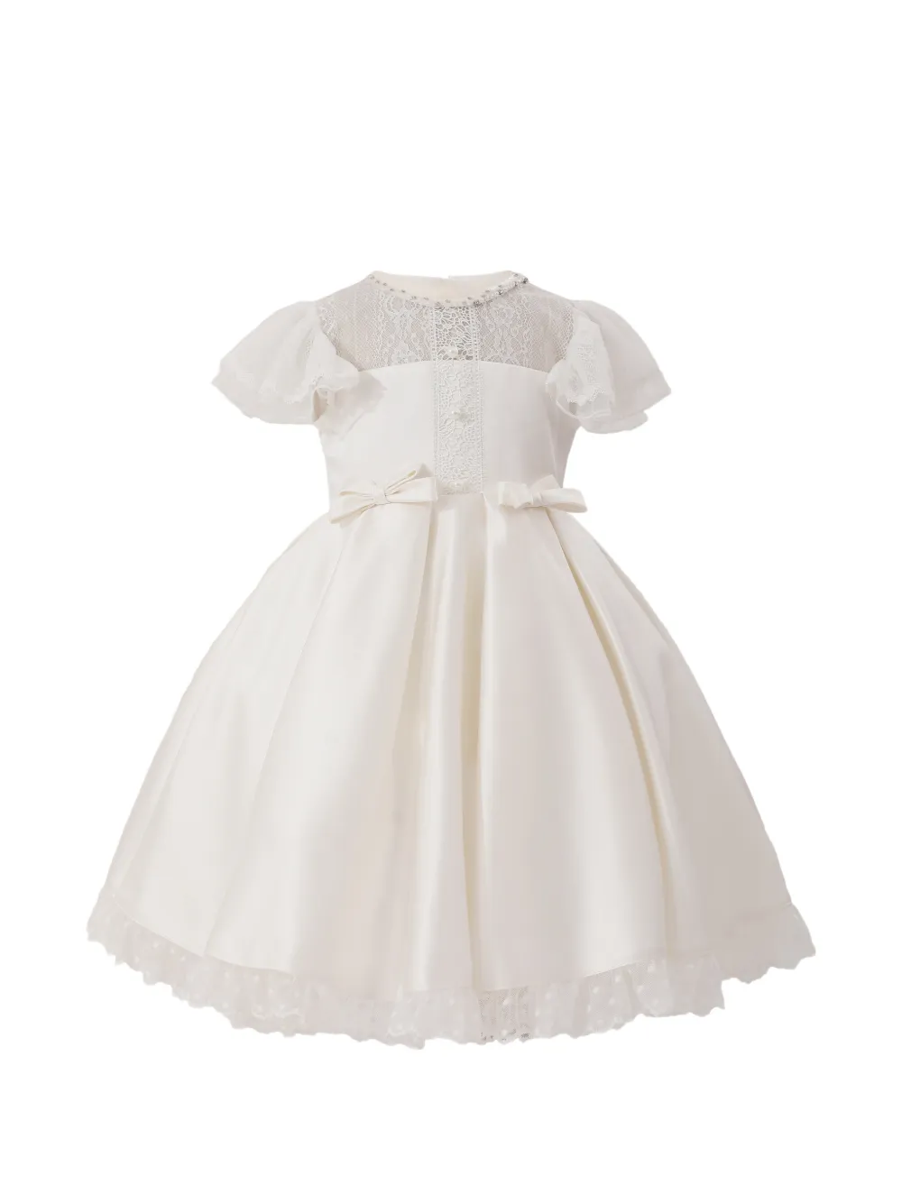 Tulleen lace-trim puff-sleeve dress - Toni neutri